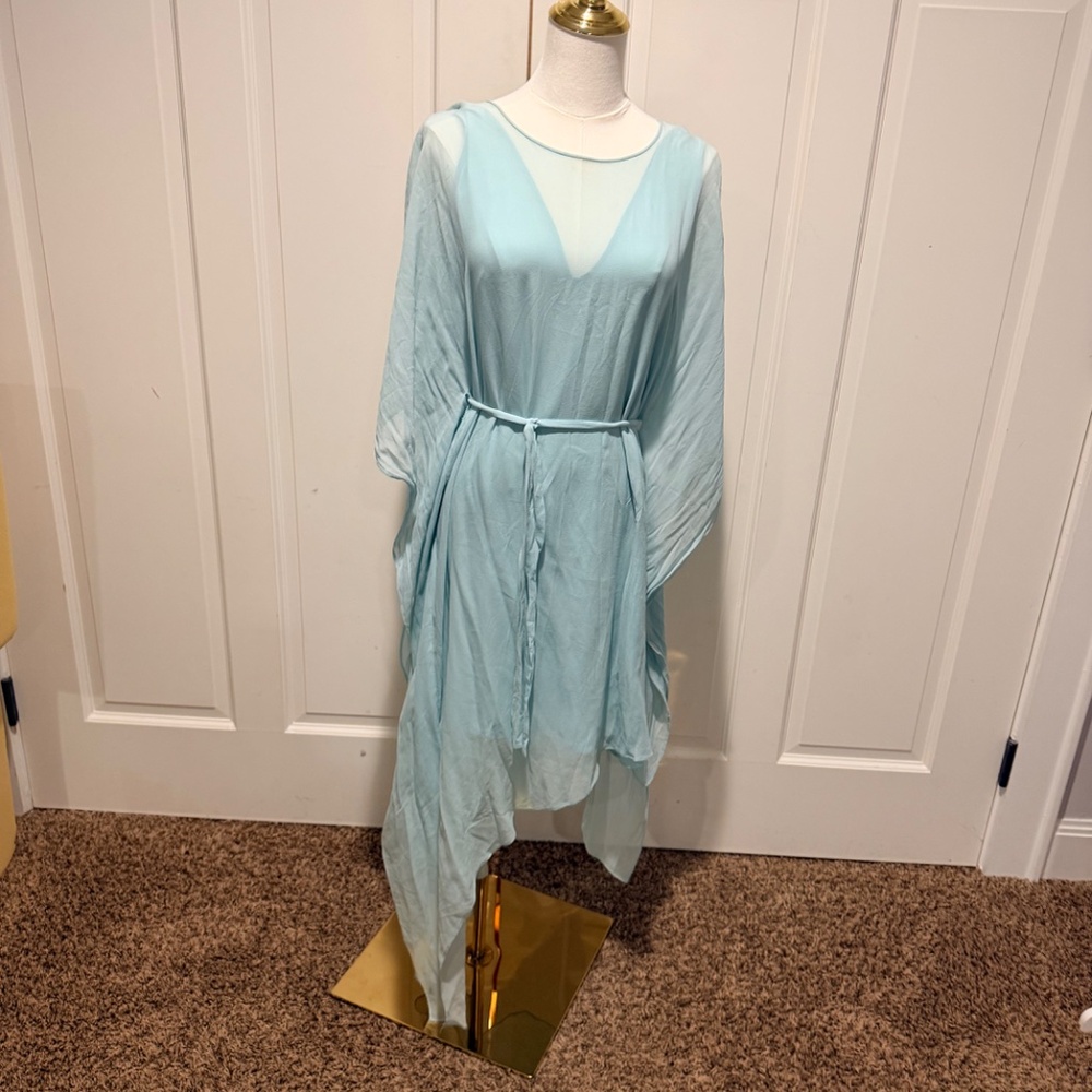 BCBGMAXAZRIA Suzy Draped Asymmetric Mint Green Aqua Silk Dress - Picture 6 of 14